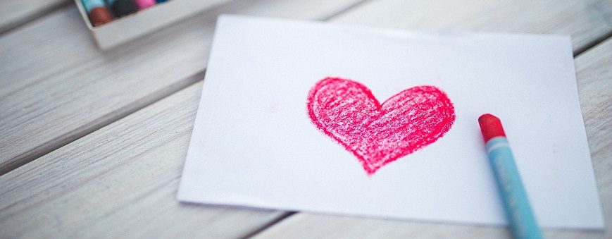 Note Card with crayon and red heart